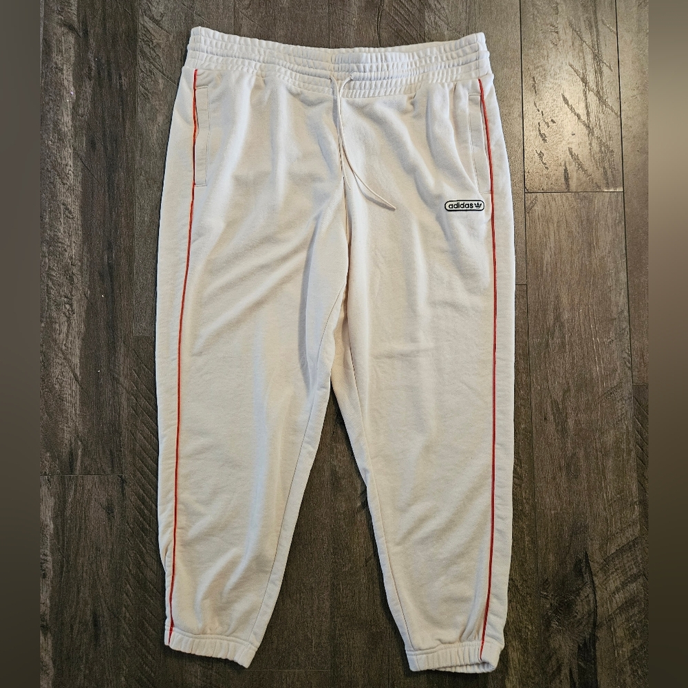 ❌️ Adidas Athletic White & Red Stripe Fleece Jogger Sweatpants - Size 2X NWT ❌️ - Picture 2 of 10